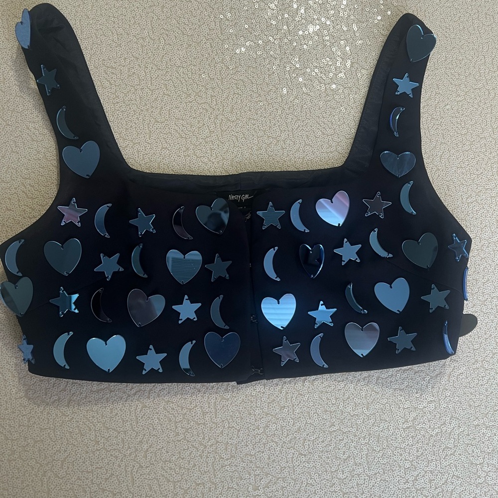 Nasty Gal Crop with Blue Heart and Star Details